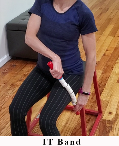 Seated trigger point release using The Stick on the IT band.